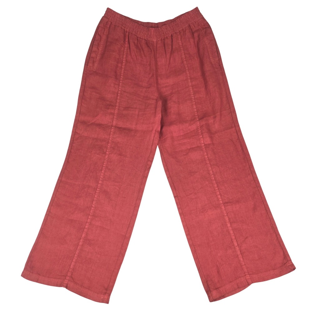 Wrap London Linen Trousers 14 Earthy Red Wide Leg Lagenlook Natural Minimalist